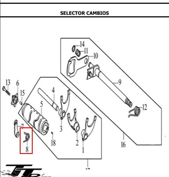 Resorte leva de cambios cr5 AKT 180 original