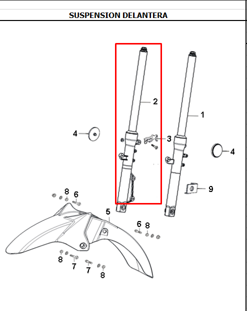 Suspension delantera derecha evo 125 r3 - evo 150 rakt 3 original