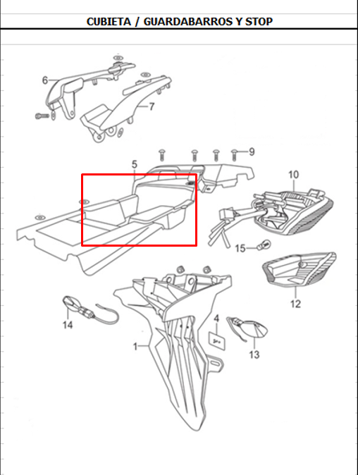 Guardabarros trasero ttr AKT 125 original (interno)
