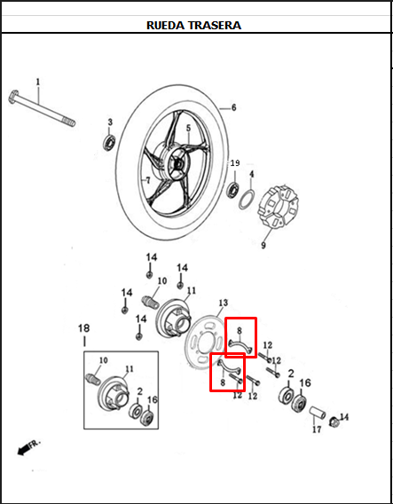Arandela de sprocket nkd AKT 125 original (milimetros 8)