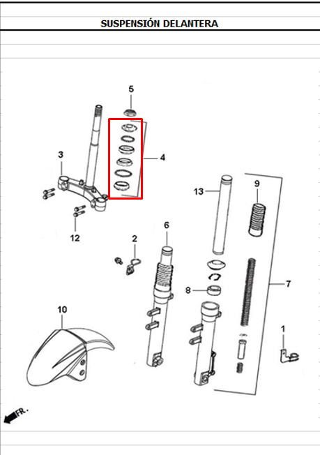 Kit cunas de direccion dynamic 125 - jet AKT 4 original