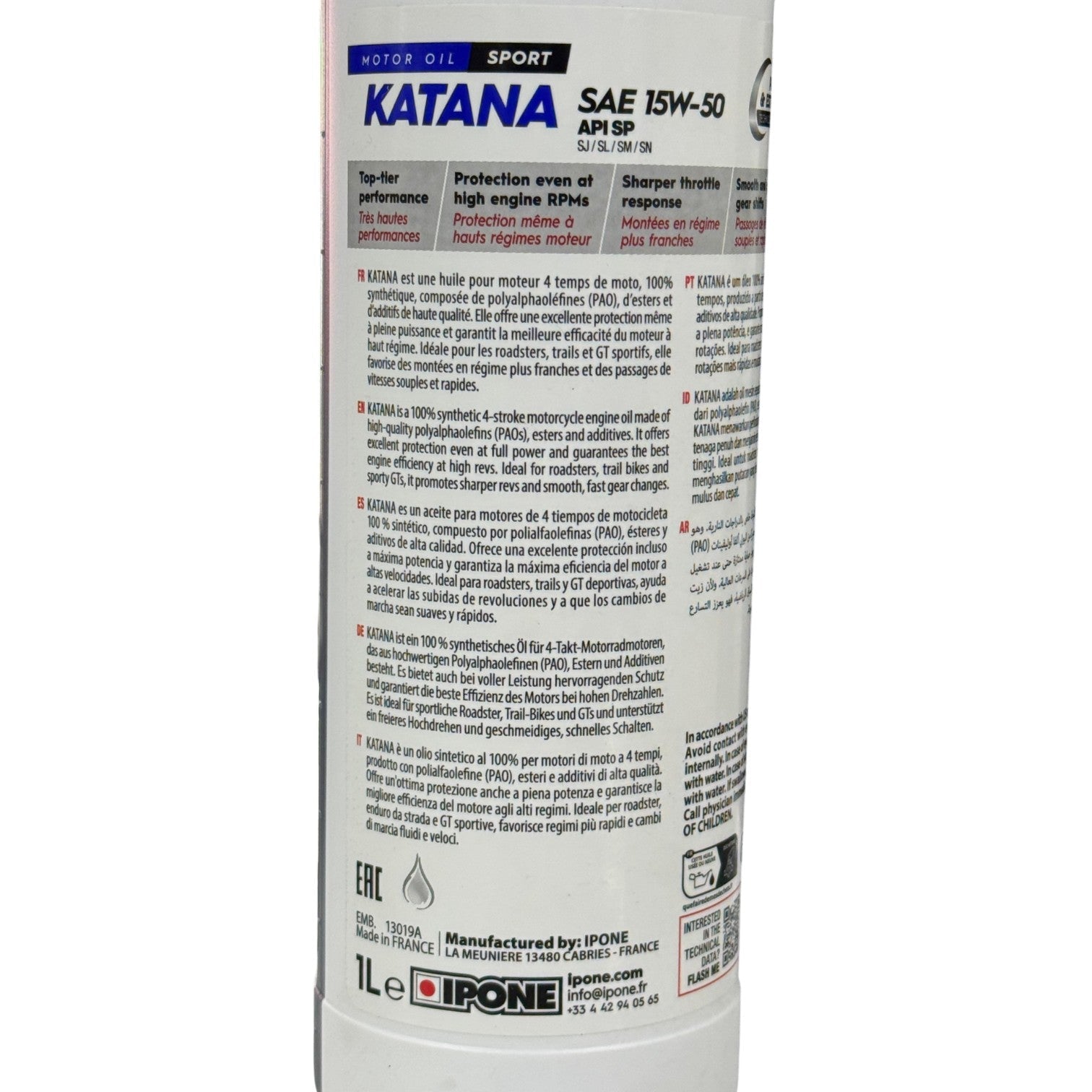 Aceite de motor IPONE 4t katana 15w‑50 100% sintético 1l