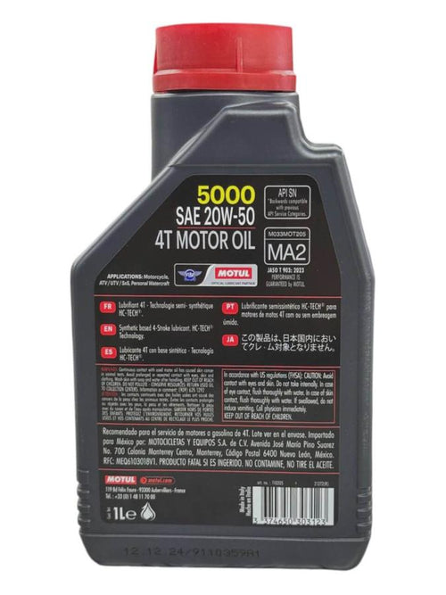 Aceite de motor MOTUL 20wsemisintetico 50 tiempos 4 5000