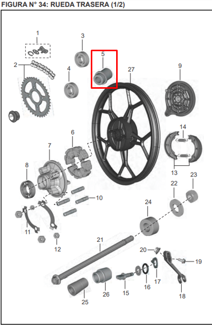 Buje trasero (15x22x57/a27.5) pulsar BAJAJ original