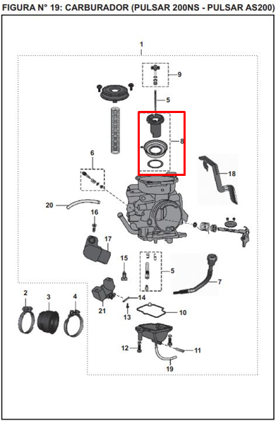 Diafragma de carburador completo pulsar ns 200 BAJAJ original