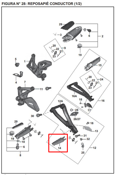 Reposapie pulsar 150/ns 200 BAJAJ original(trasero izquierdo)