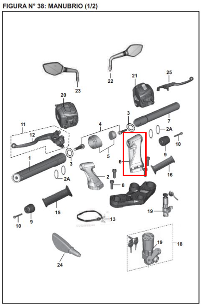 Soporte de manubrio pulsar ns 200 BAJAJ original (derecho)