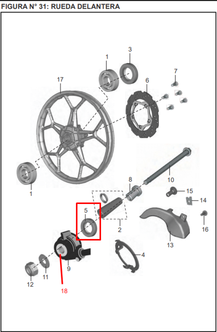 Retenedor izquierdo de llanta delantera (40-50-05) pulsar BAJAJ original