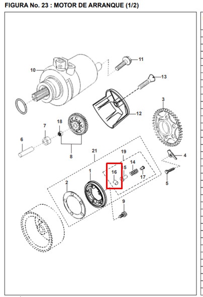 Pin clutch de arranque pulsar 180 - discover BAJAJ 135 original