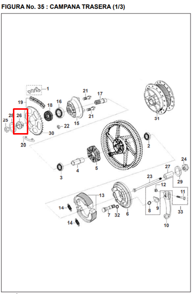 Buje trasero izquierdo (20x26x17/36x03) pulsar BAJAJ 180 original
