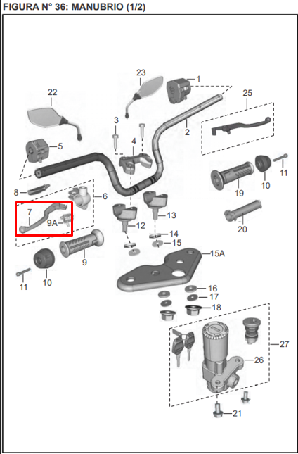 Manigueta izquierda pulsar sl 135/ns 200 BAJAJ original (corta)