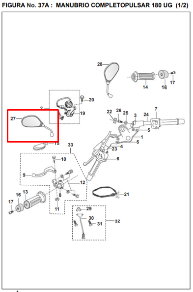 Espejo izquierdo pulsar 180/200/220s BAJAJ original