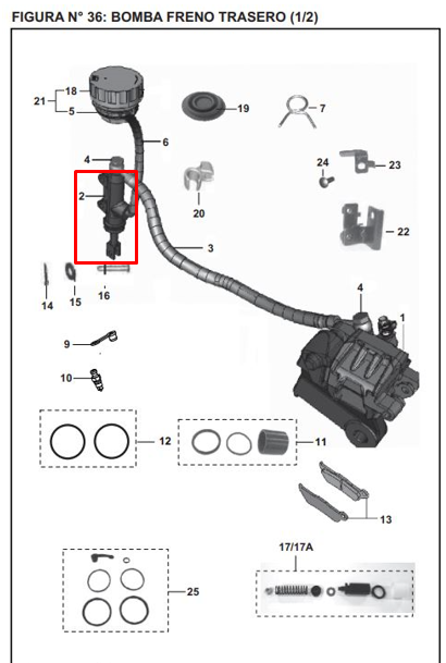 Bomba de freno pulsar 200ns/220s BAJAJ original (trasero)