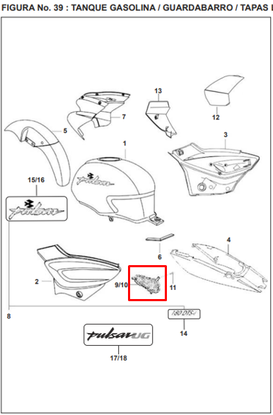 Rejilla tapa rh pulsarug original BAJAJ