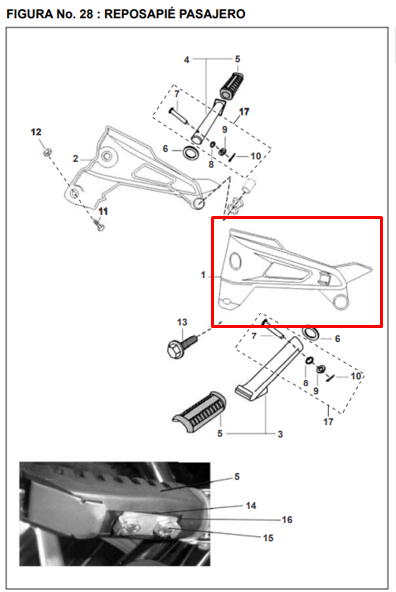 Soporte reposapie pulsar BAJAJ 200 original (trasero izquierdo)