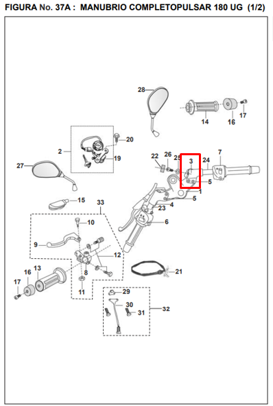 Soporte de manubrio pulsar 180ug/220s/f BAJAJ original (derecho - negro)