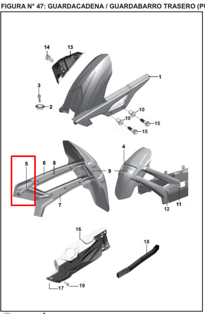 Soporte de guardabarros pulsar ns 200 BAJAJ original (trasero interno)