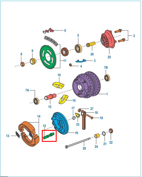 Eje de leva freno trasero boxer 100 - xcd BAJAJ 125 original