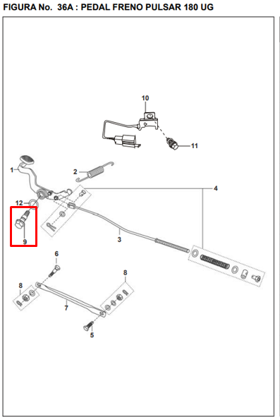 Tornillo pedal de freno pulsar 135/180ug BAJAJ original