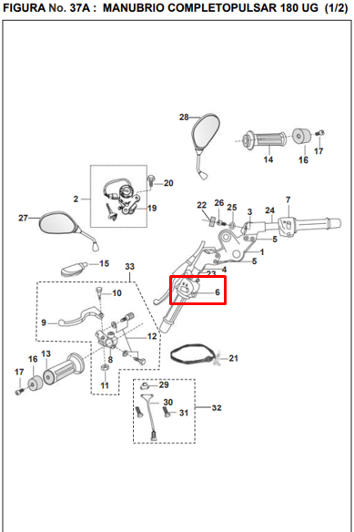 Comando izquierdo pulsar 135ls BAJAJ original