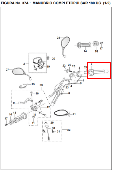 Comando derecho pulsar ug 180 - pulsar 220 f/s BAJAJ original