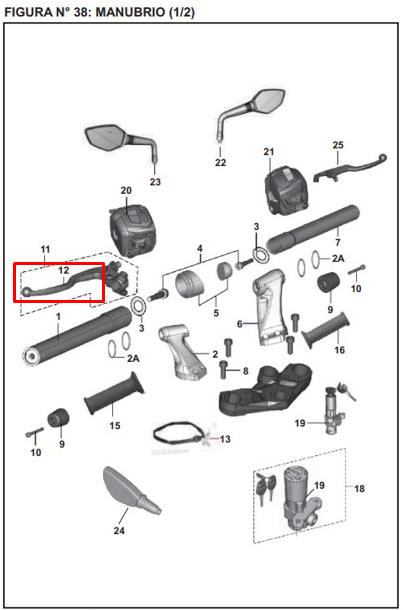 Manigueta izquierda pulsar sl 135/ns 200 BAJAJ original (corta)
