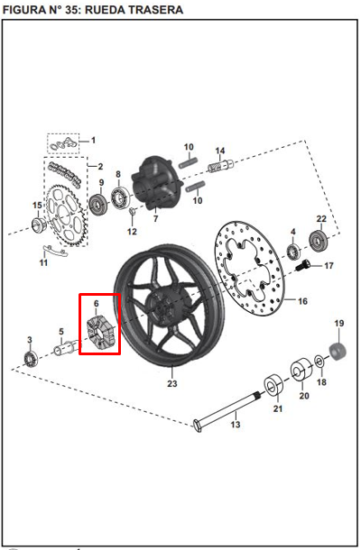 Cauchos de sprocket pulsar ns 200 - pulsar 180 (huecos 6) BAJAJ original