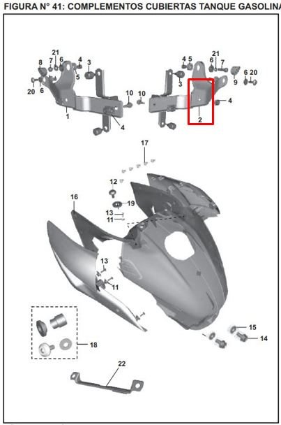 Soporte cubierta de tanque pulsar ns 200 BAJAJ original (izquierdo)