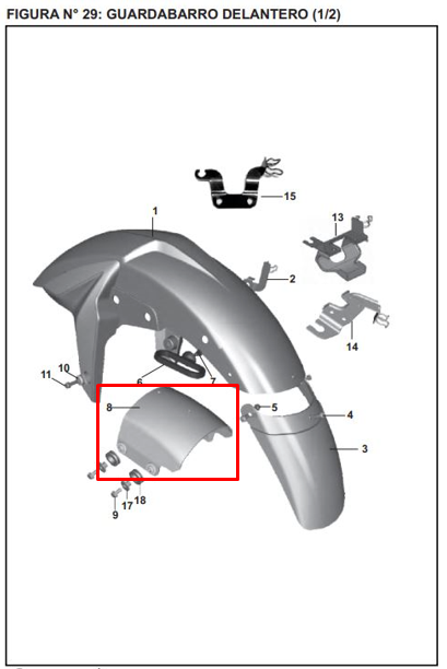 Soporte de guardabarros pulsar ns 200 BAJAJ original (delantero)