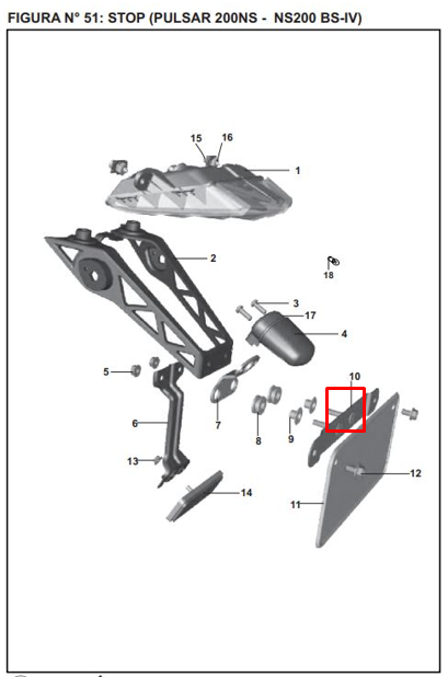 Soporte de placa pulsar ns 200 BAJAJ original