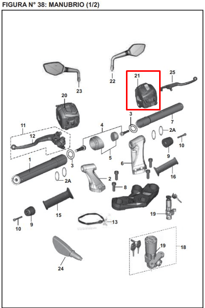 Comando derecho pulsar ns 200 BAJAJ original