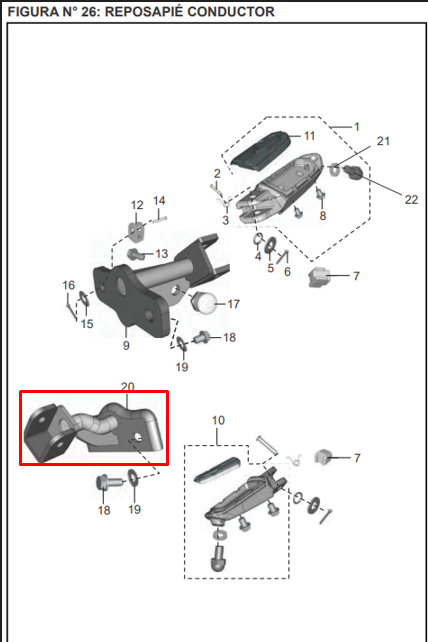Soporte reposapie discover 125st BAJAJ original(delantero izquierdo )