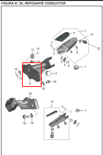 Soporte reposapie discover 125st BAJAJ original (delantero derecho)