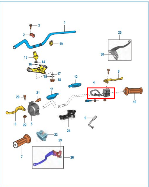 Comando derecho boxer titannium 100 BAJAJ original