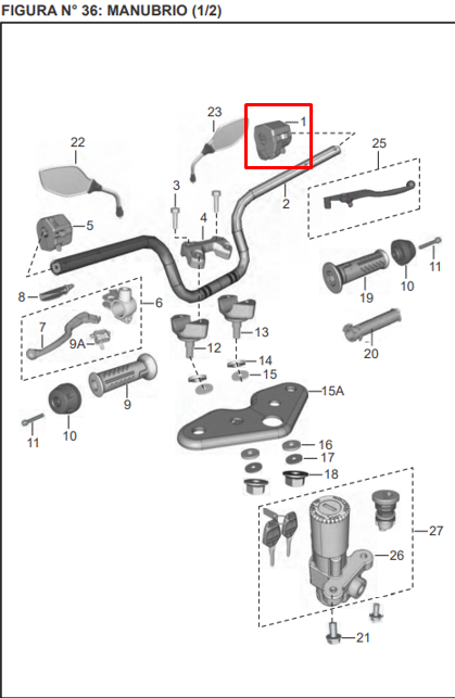 Comando derecho discover 100/150st BAJAJ original (sin ride)