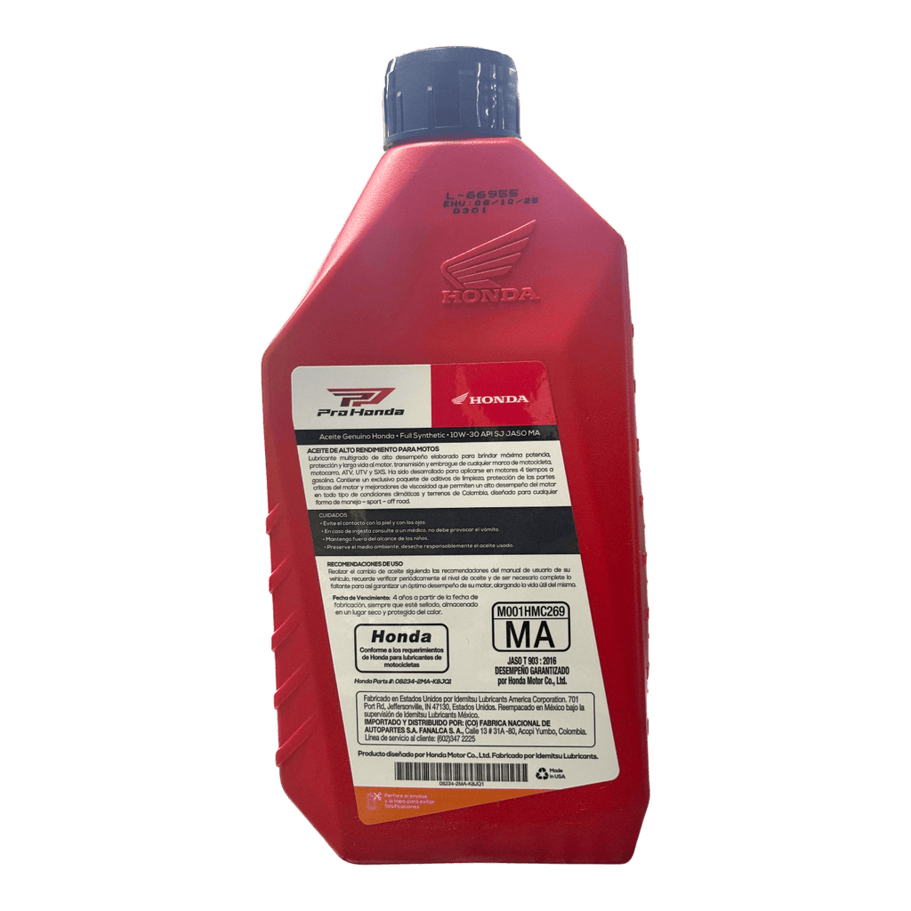 Aceite de motor pro honda 10wsint 30ético tiempos 4