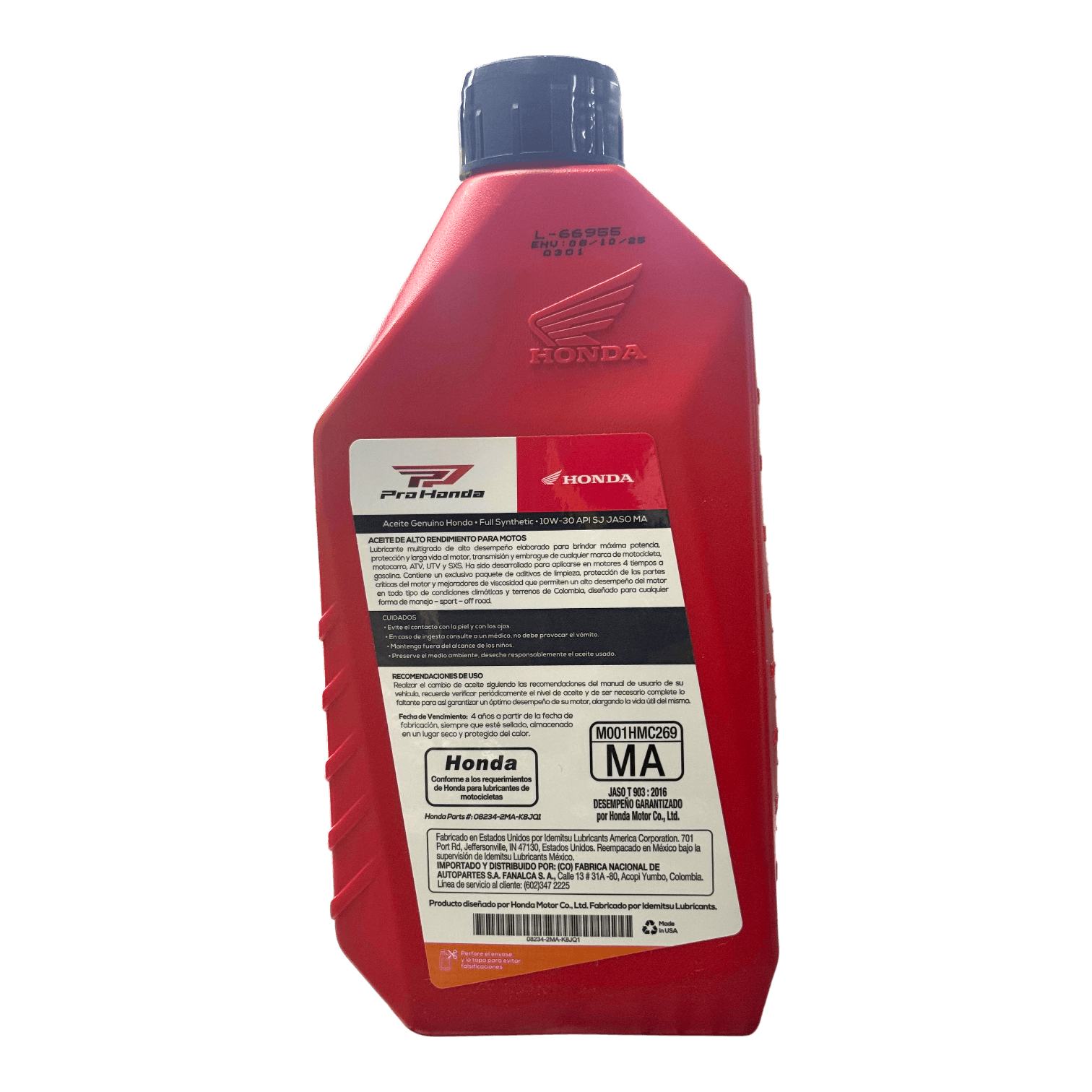 Aceite de motor pro honda 10wsint 30ético tiempos 4