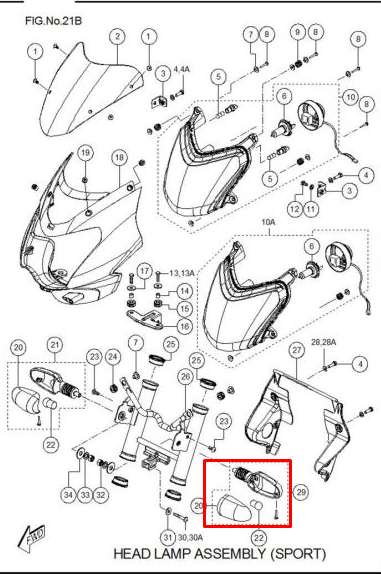 Direccional sport TVS 100 original (delantera izquierda - transparente)