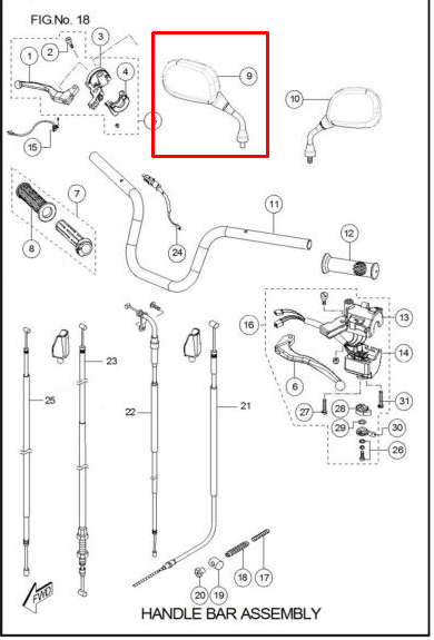 Espejo izquierdo sport TVS 100 original