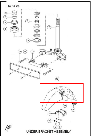 Guardabarros delantero sport TVS 100 original (sin pintar)