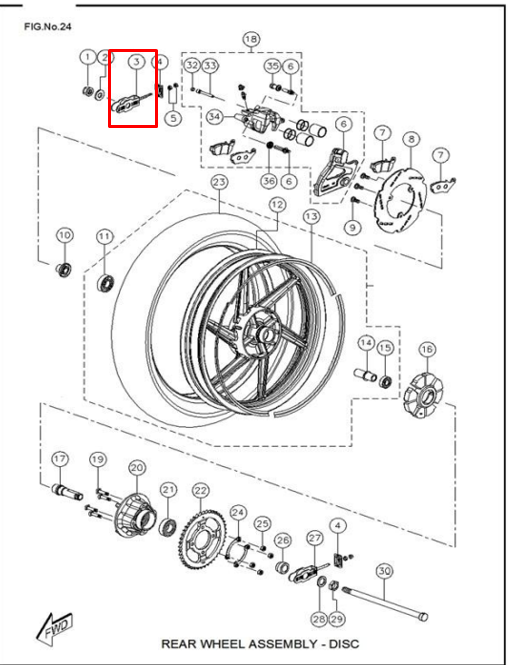 Tensor derecho de cadena rtr TVS 180 original