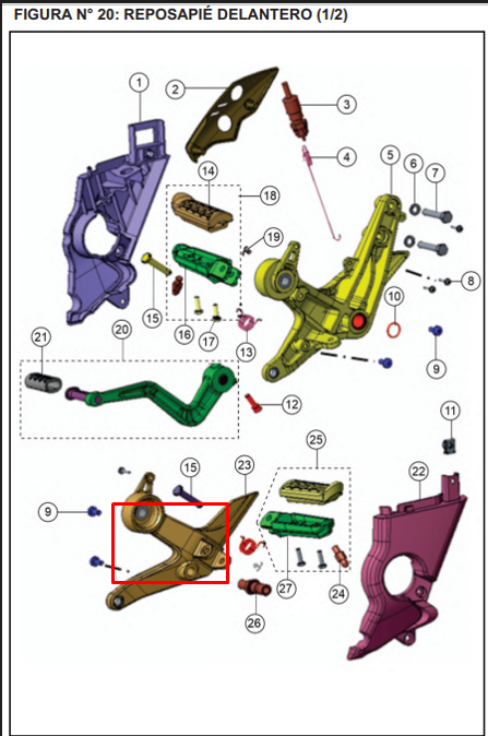 Soporte posapie delantero izquierdo rtr 160/tvs 180 original