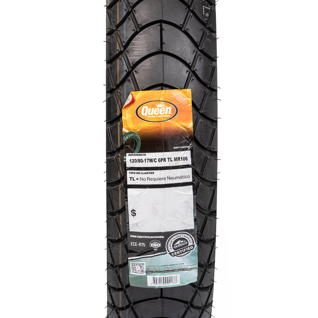 Llanta QUEEN tire 120 80-mr 17trasera 106 sellomatic