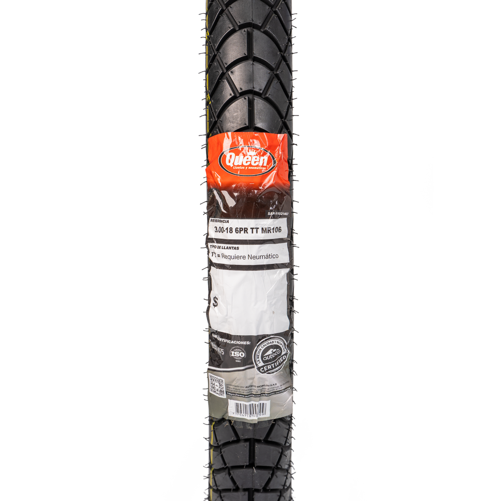 Llanta QUEEN tire 3.00-mr 18trasera 106 neumatico