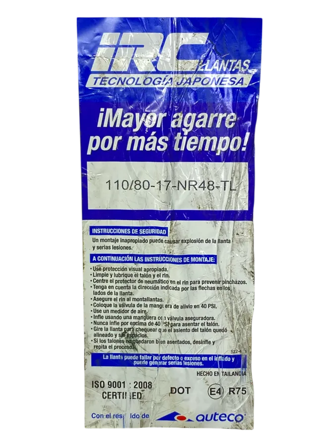 Llanta IRC 110 80-nr 17trasera 48