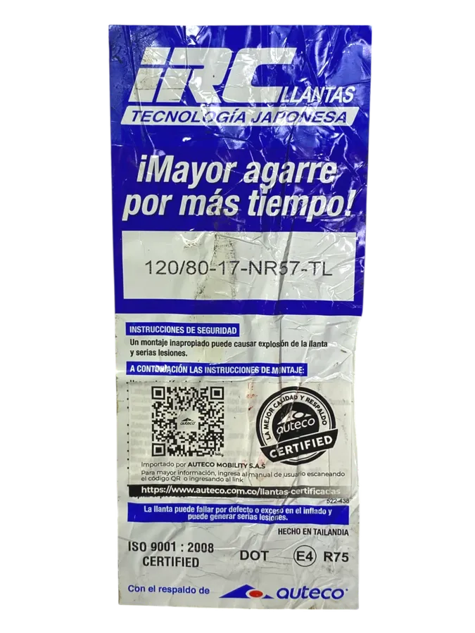 Llanta IRC 120 80-nr 17trasera 57