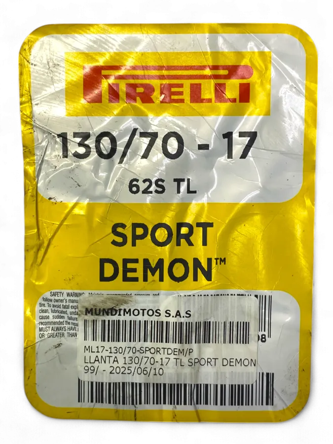 Llanta PIRELLI 130 70-sport 17 demon trasera sellomatic