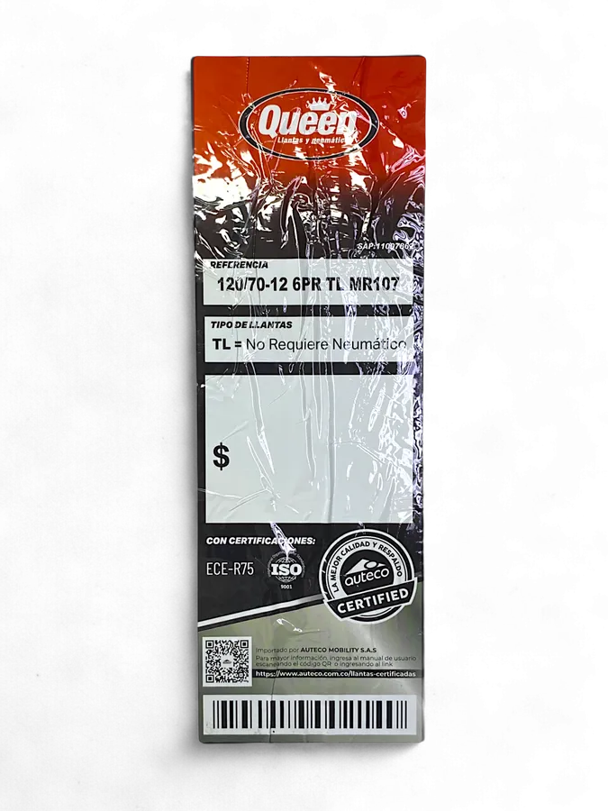 Llanta QUEEN tire 120 70-mr 12trasera 107 sellomatic