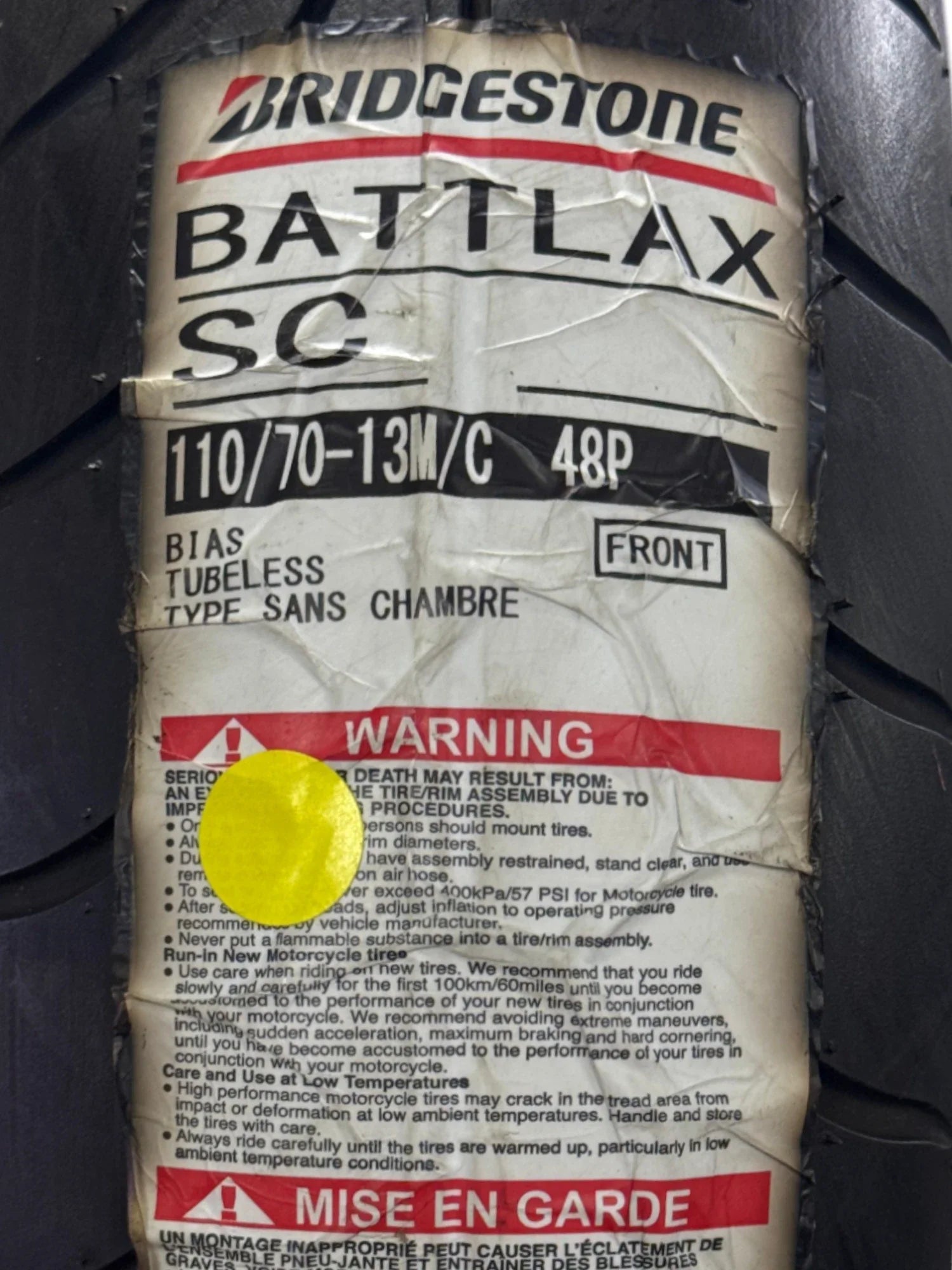 Llanta BRIDGESTONE 110 70-battlax 13 cs1 48p delantera sellomatic