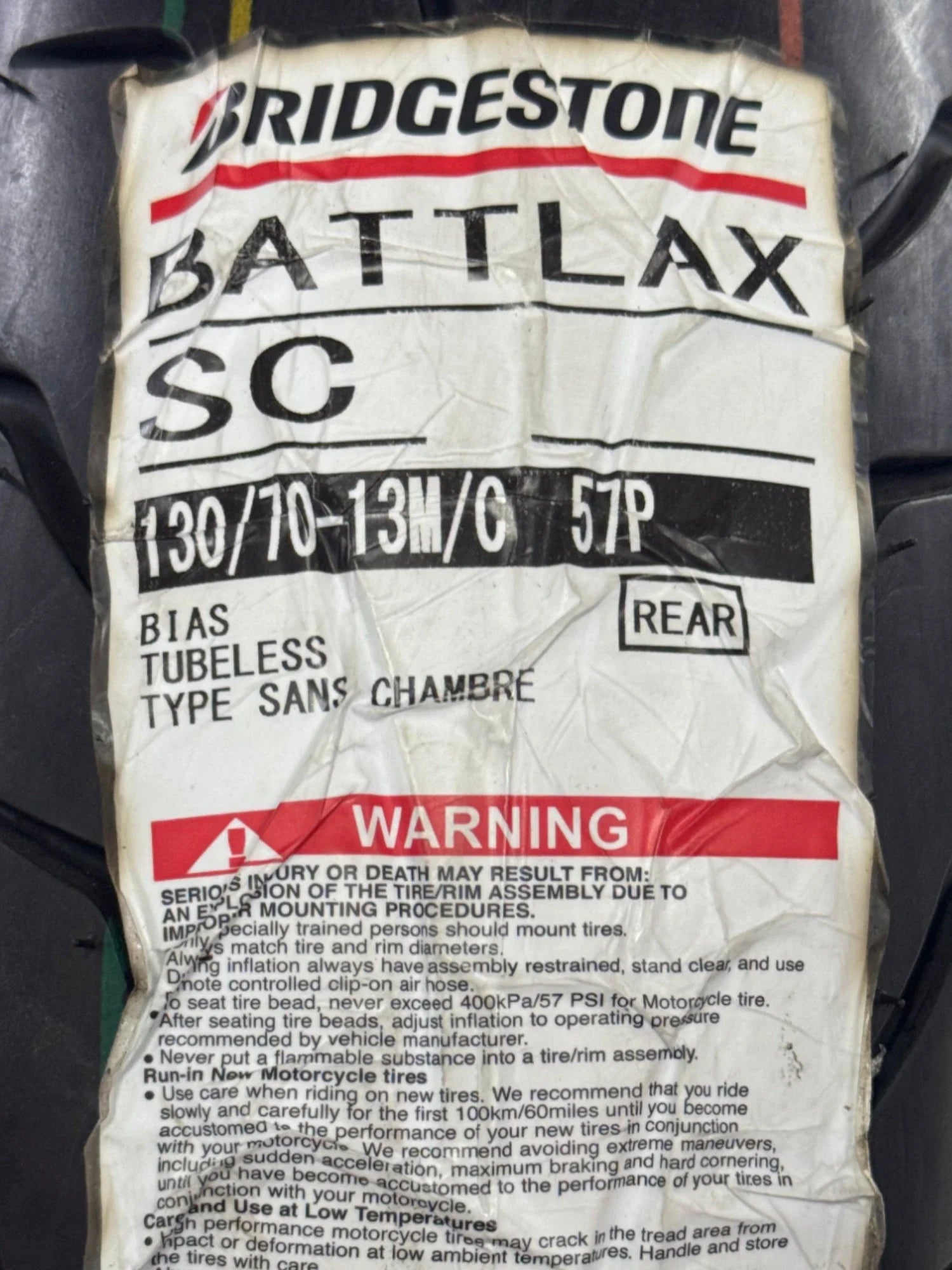 Llanta BRIDGESTONE 130 70-battlax 13 sc trasera sellomatic